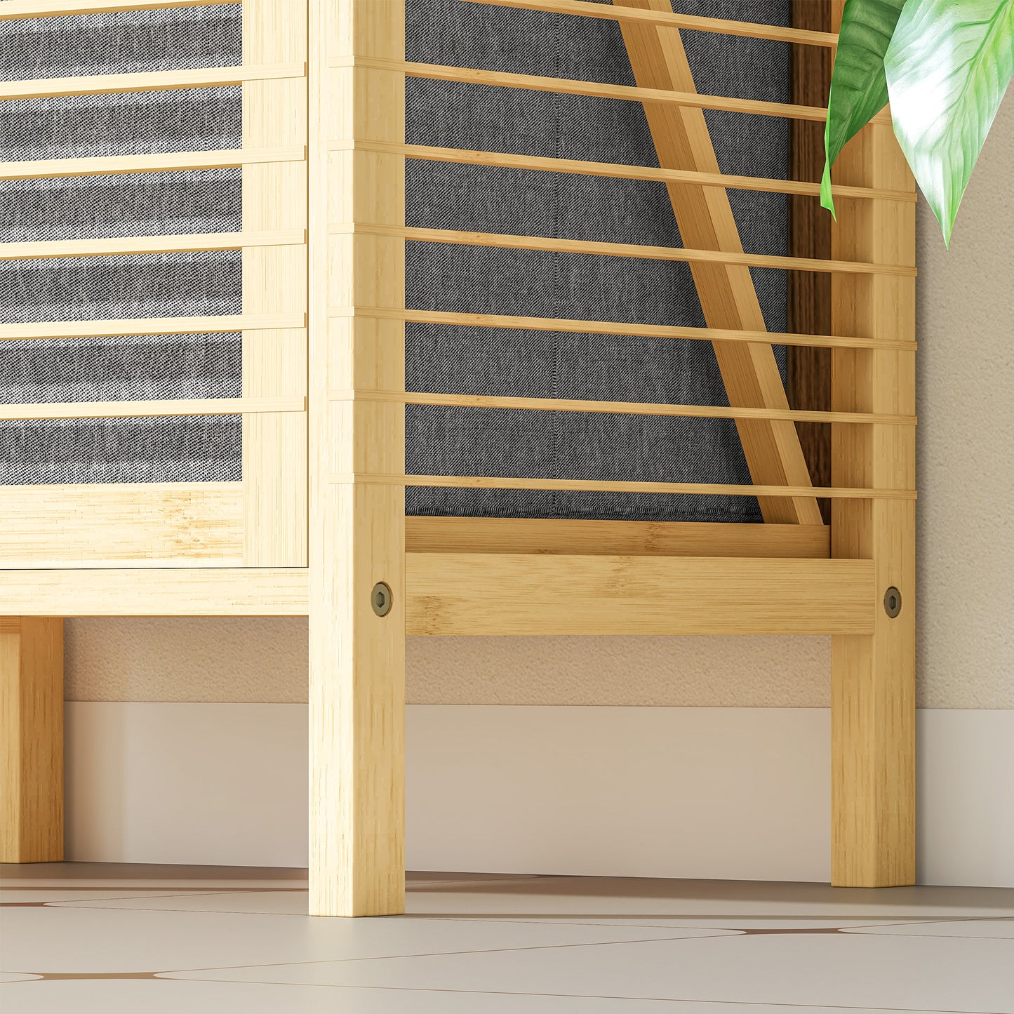 Bamboo Laundry Cabinet with Slatted Door, Bathroom Cabinet with Tilt-Out Hamper and Removable Liner Bag, 40 x 30D x 95 cm, Natural Wood Finish