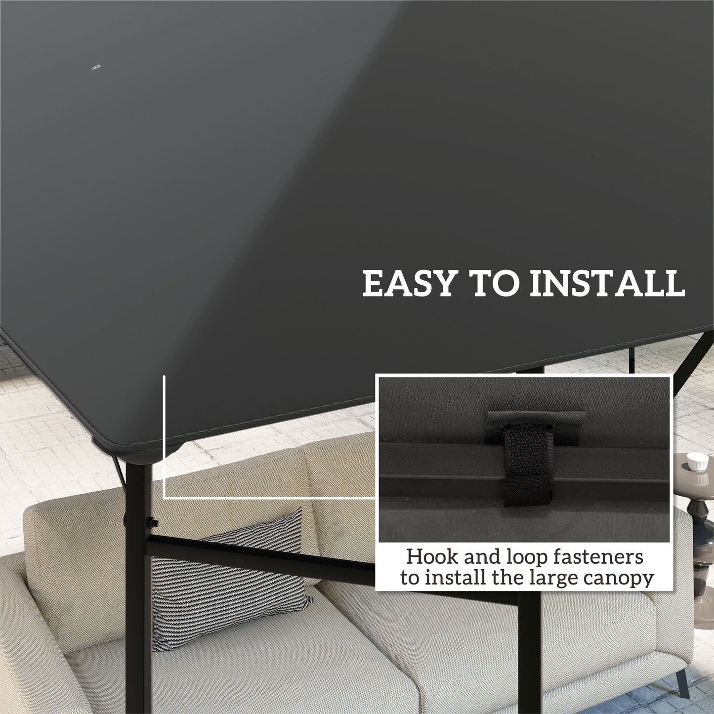 Outsunny 3 x 3(m) Gazebo Canopy Replacement Cover, Garden Gazebo Roof Replacement with Drain Holes, Water Resistant PVC Coating, 370g/㎡, UPF30+, TOP COVER ONLY, Grey