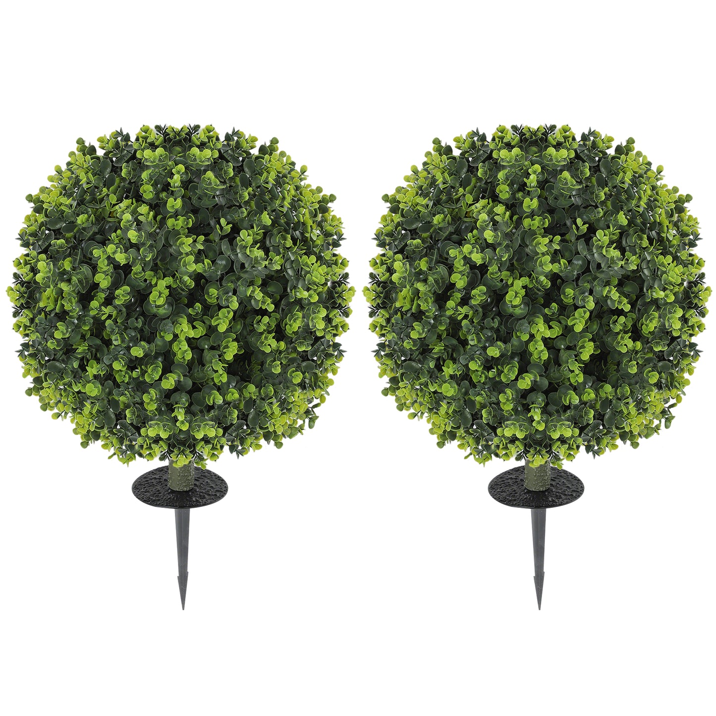 Set of 2 40 cm Artificial Boxwood Topiary Ball Bush with Integrated Ground Stake, Indoor Outdoor UV Resistant Faux Greenery, Faux Plants for Garden, Porch, Balcony
