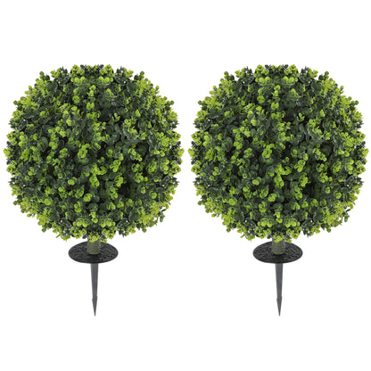 Set of 2 40 cm Artificial Boxwood Topiary Ball Bush with Integrated Ground Stake, Indoor Outdoor UV Resistant Faux Greenery, Faux Plants for Garden, Porch, Balcony