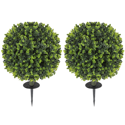 Set of 2 40 cm Artificial Boxwood Topiary Ball Bush with Integrated Ground Stake, Indoor Outdoor UV Resistant Faux Greenery, Faux Plants for Garden, Porch, Balcony
