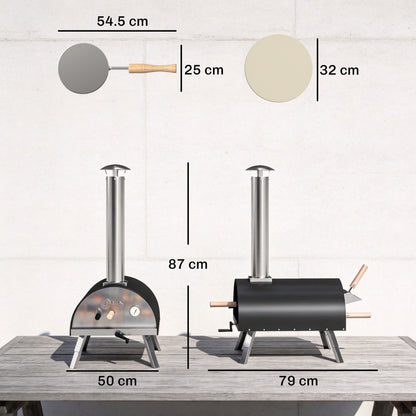 Wood-Fired Outdoor Pizza Oven | 500°C in 10 Mins | Rotating Stone | Peel Included | Foldable Legs | Black
