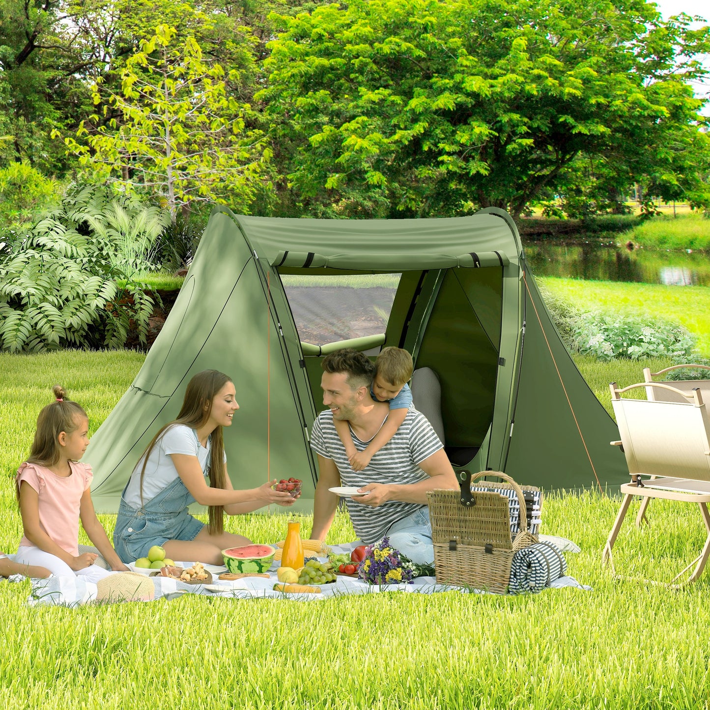3 Man Camping Waterproof Family Tent with Living Area and 2 Bedrooms, 3000mm with Sewn-in Groundsheet, Portable with Bag for Hiking, Festival