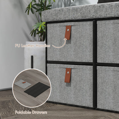 Shoe Bench with Seat, Shoe Storage Bench with Cushion and 6 Fabric Drawers for Entryway, Hallway, Living Room, Bedroom, Light Grey