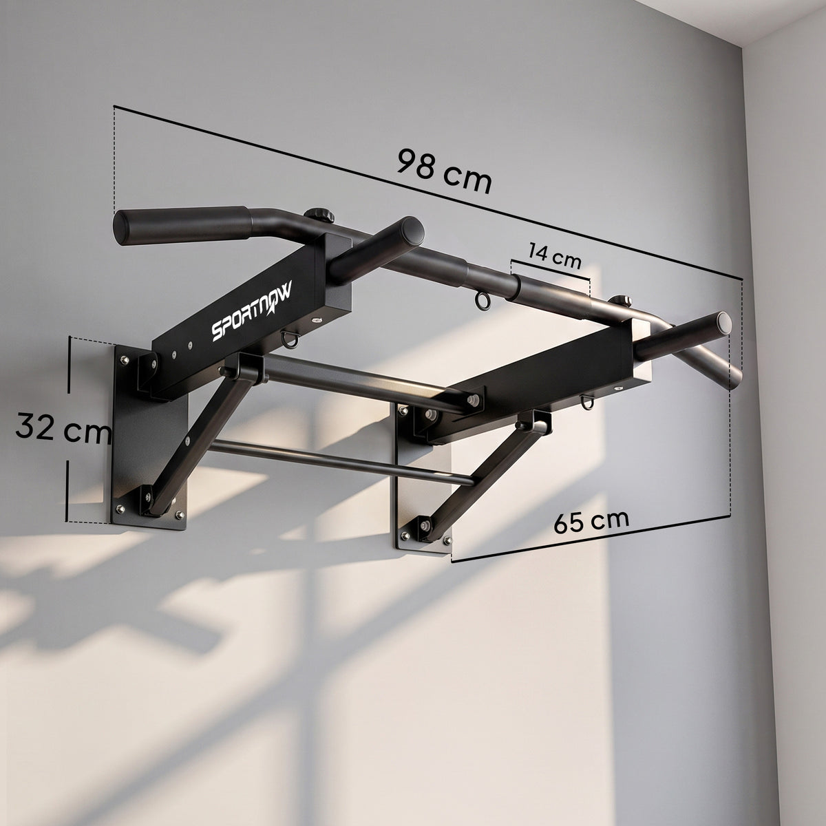 Wall Mounted Pull Up Bar | Foldable Chin Up Bar | 3 Resistance Band Hooks | 120kg Capacity | Home Gym | Black