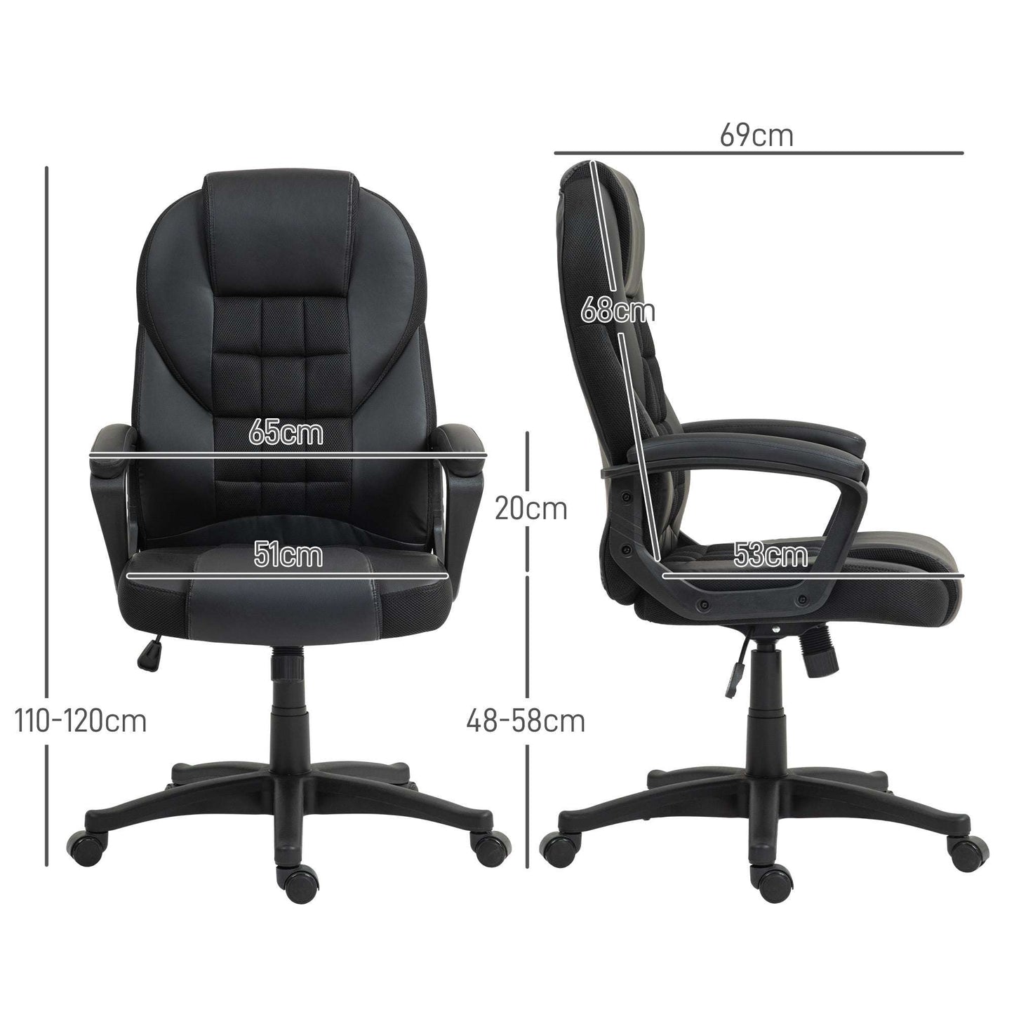 Executive Office Chair, PU Leather High Back Desk Chair, Swivel Computer Chair with Adjustable Height and Tilt Function, Black