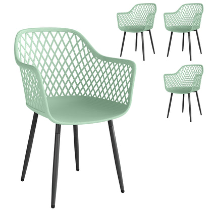 Set of 4 Outdoor Dining Chairs | Diamond Cut-Out Back | Wraparound Armrests | UV-Resistant PP Seat | Powder-Coated Metal Legs | 120kg Capacity | Indoor & Outdoor | 56 x 51 x 84cm | Green