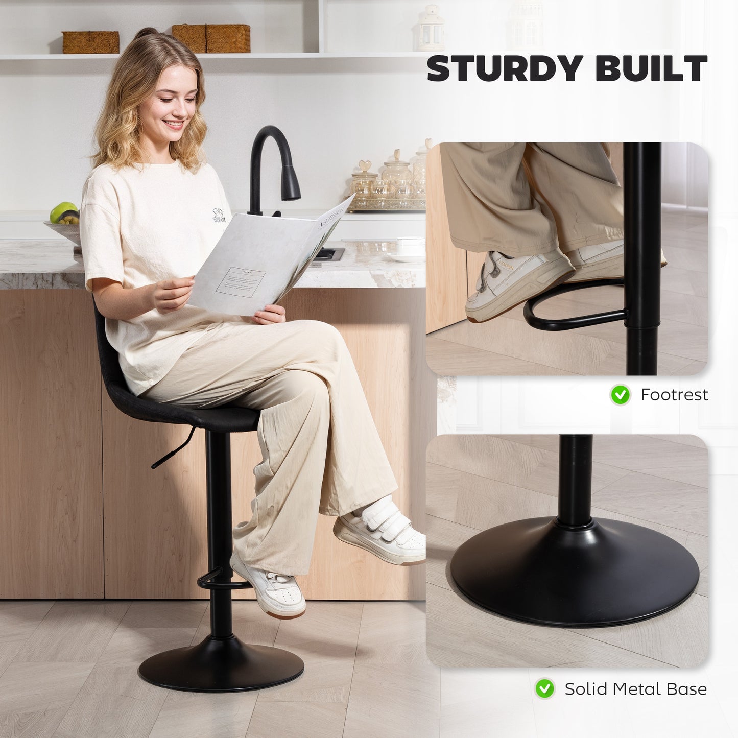 Set of 2 Leather Tub Bar Stools - Black