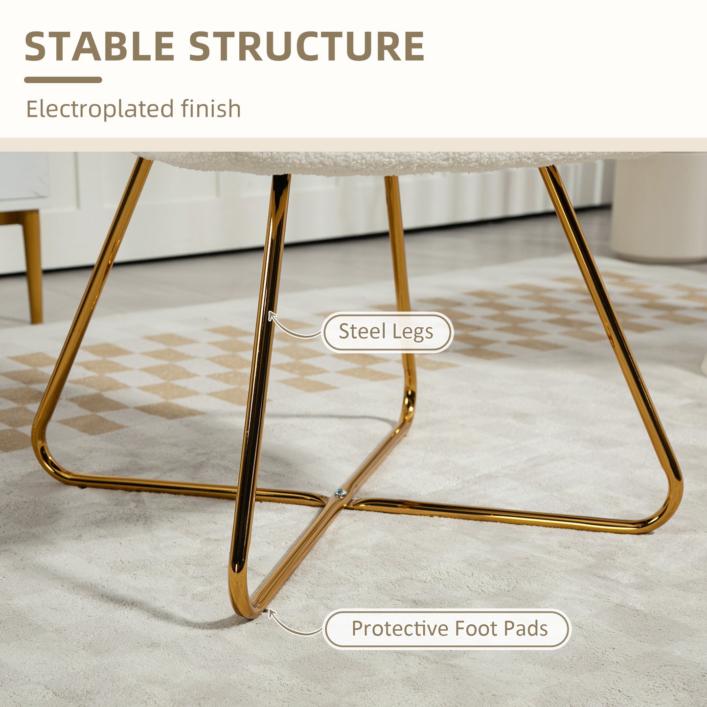 Modern Accent Chair Set of 2, Cashmere Tufted Armchair with Padded Seat, Occasional Bedroom Chair with Cross Steel Legs - Cream White