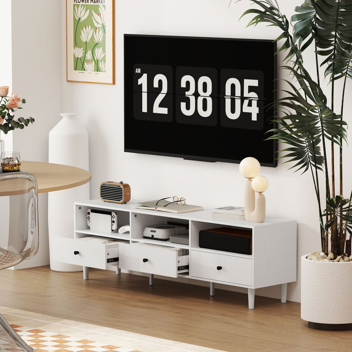 Multi-Storage Minimal TV Stand - White