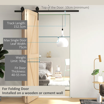 5FT/152.5CM Bi-Folding Sliding Barn Door Hardware Track Kit, Heavy Duty Sliding Door Kit for 2 Doors with J Shape Hanger