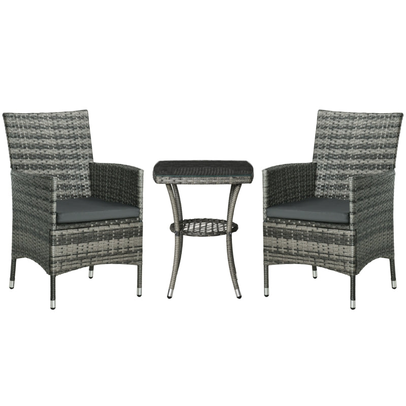 Garden Outdoor Rattan Furniture Bistro Set 3 Piece Patio Weave Companion Chair Table Set Conservatory (Brown)