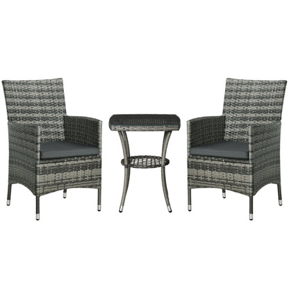 Garden Outdoor Rattan Furniture Bistro Set 3 Piece Patio Weave Companion Chair Table Set Conservatory (Brown)
