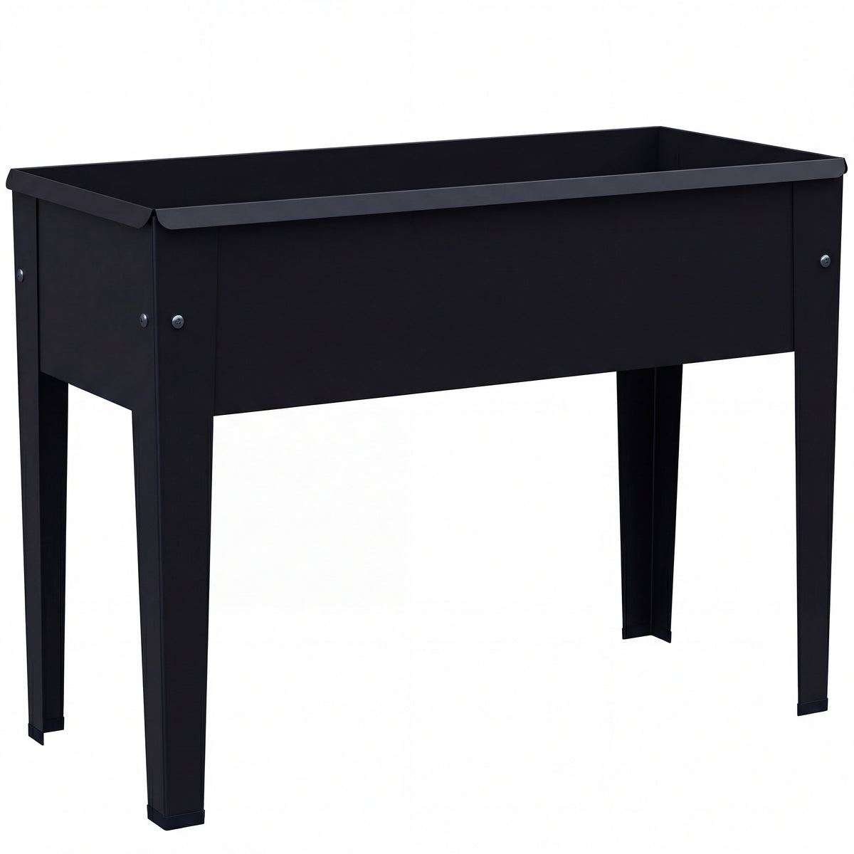 Raised Metal Planter on Legs | 20L Capacity | Drainage Hole | Polished Edges | Rubber Foot Covers | Balcony & Patio | 60x27x45cm | Black