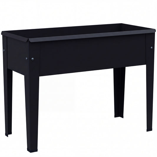 Raised Metal Planter on Legs | 20L Capacity | Drainage Hole | Polished Edges | Rubber Foot Covers | Balcony & Patio | 60x27x45cm | Black