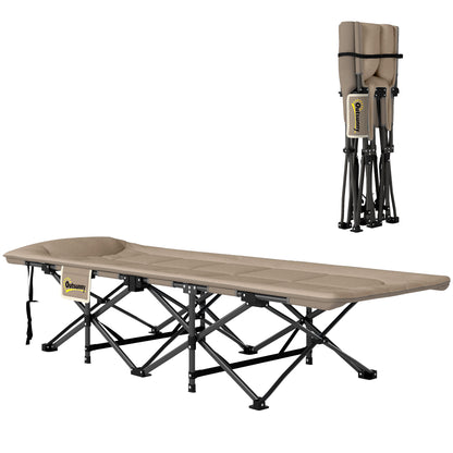 Folding Camping Bed for Adults with Cushion, Heavy Duty Portable Travel Camping Cot with Headrest, Side Pocket and Non-Slip Foot Pads