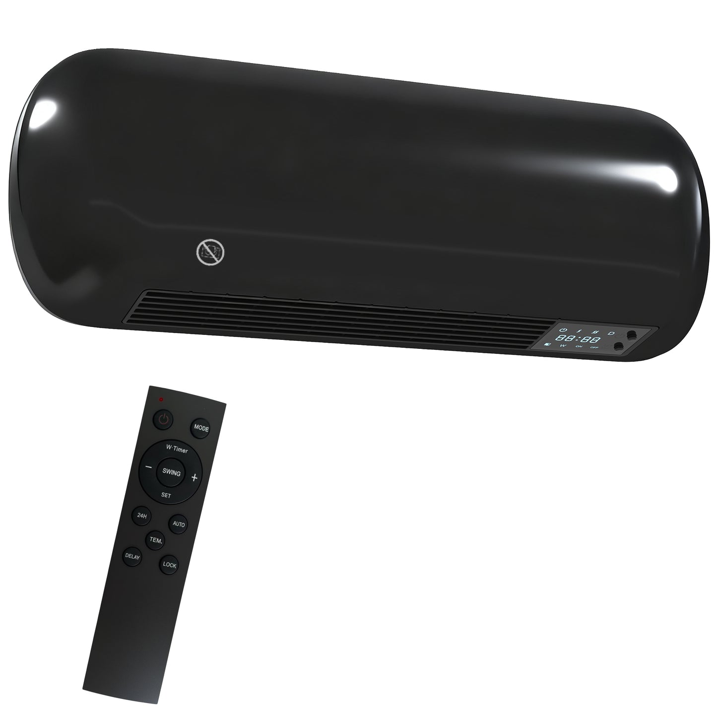 2000W Ceramic Electric Heater with Fan, Adjustable Thermostat, Wall Mounted - White / Black