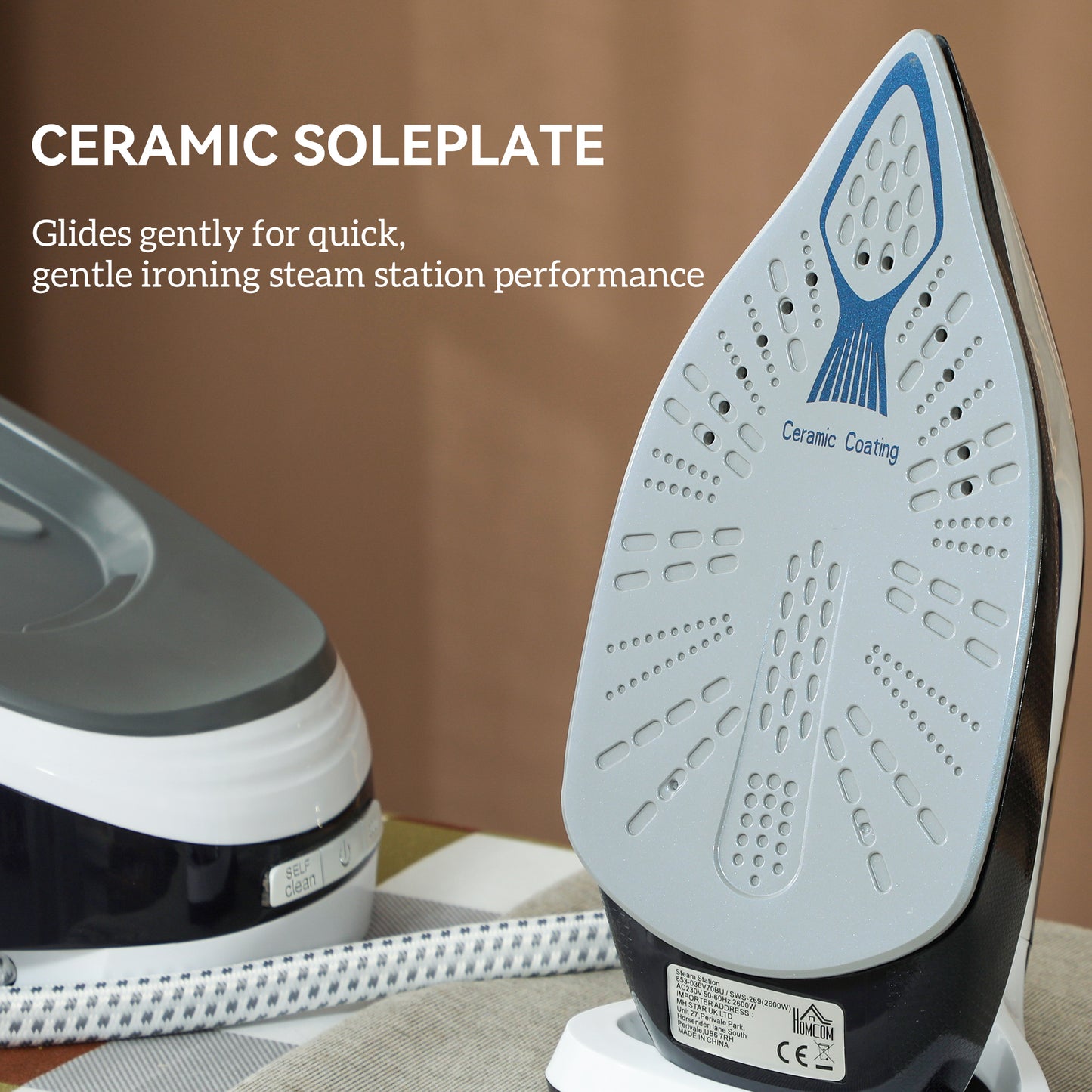 Steam Generator Iron with ECO Mode, Self-Cleaning, Powerful Vertical Steam, Automatic Shut-Off, Ceramic Non-stick Soleplate, Large 1.5L, 8 Bar, 2600W, Blue