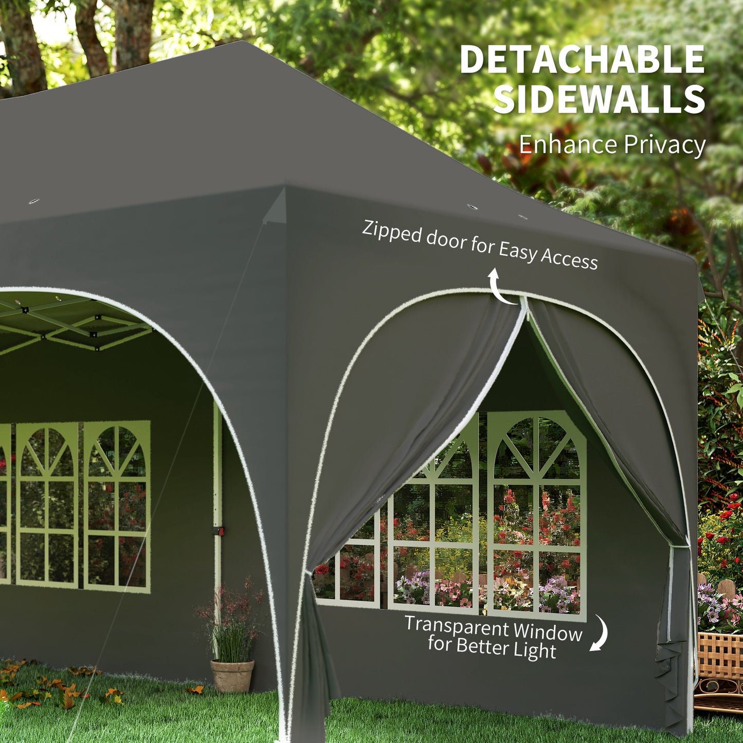 3x6m Pop Up Gazebo | UPF30+ 210D Oxford | Peak Top | 6 Sidewalls | 4 Windows | 2 Zip Doors | 6 Sandbags | 15-20 People | Wind Level 4-6 | Dark Grey