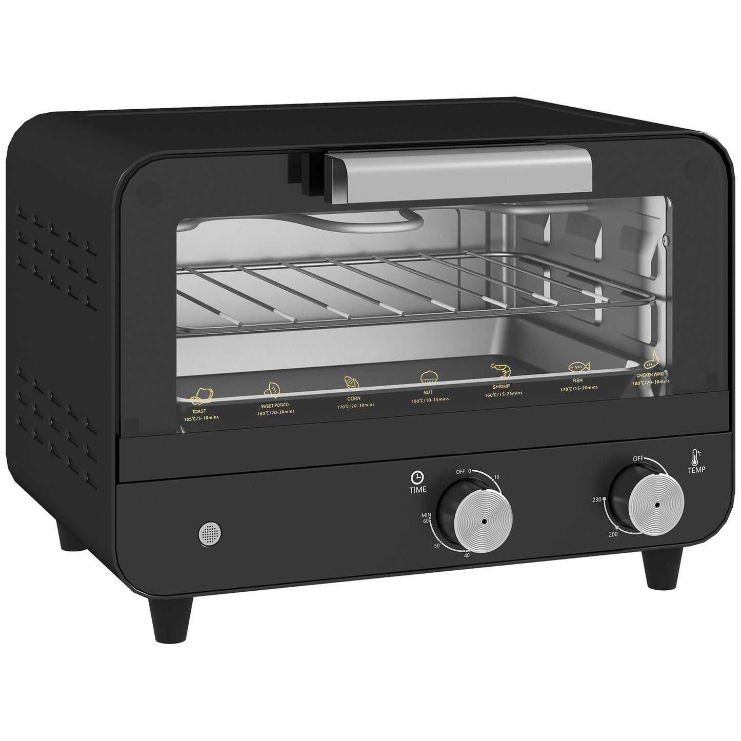 Small Toaster Oven, 12L Multifunction Mini Countertop Oven with Glass Door, Adjustable Temperature and Timer, Black