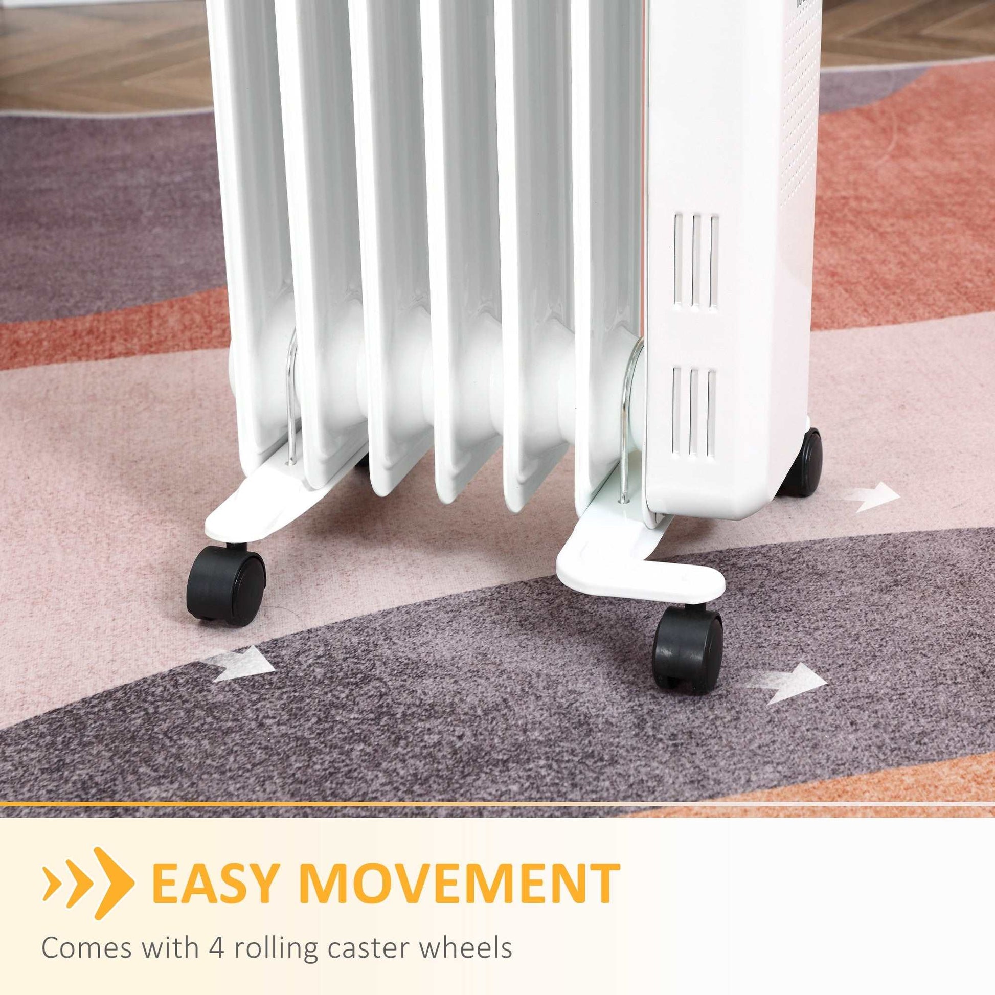 1630W Oil Filled Radiator, 7 Fin, Portable Electric Heater with LED Display, 24H Timer, 3 Heat Settings, Safety Cut-Off Remote Control-White