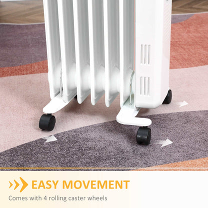 1630W Oil Filled Radiator, 7 Fin, Portable Electric Heater with LED Display, 24H Timer, 3 Heat Settings, Safety Cut-Off Remote Control-White