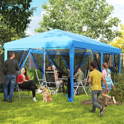 Outsunny 3 x 6m Pop Up Gazebo, Outdoor Canopy Shelter, Marquee Party Wedding Tent with 6 Mesh Walls and Carry Bag, Blue / Black