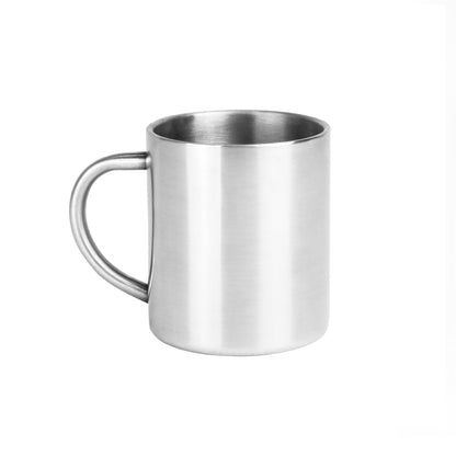 Maison & White Stainless Steel Mugs | Set of 2 × 300ml | Double-Walled Brushed Silver Tea & Coffee Cups with Handles | Home, Office & Camping