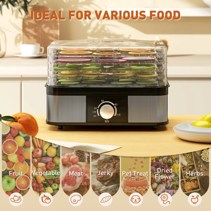 5 Tier Food Dehydrator, 245W Stainless Steel Food Dryer Machine with Adjustable Temperature for Drying Fruit, Meat, Vegetable, Jerky and Pet Treat, Black