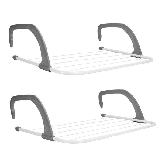 Over Radiator Clothes Airer | Set of 2 | 5 Rails Each | 3m Drying Space | Adjustable Arms | Collapsible | Rubber Guards | 50.5x34x3cm | Iron & PP | White & Grey