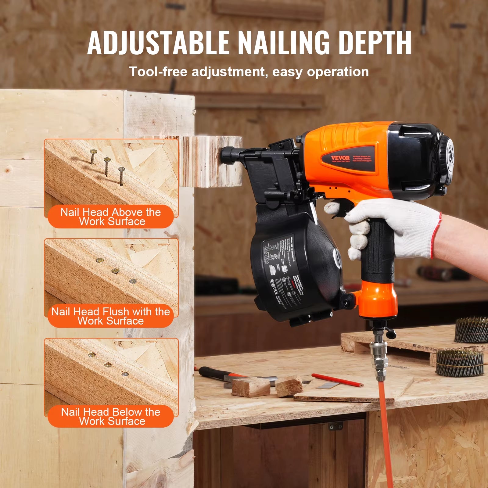 Coil Siding Nailer CN65 CN55 CN70 CN83 CN90 Pneumatic Siding Nail Gun Pallet Making Coil Nailer 70-120PSI Air Nailer