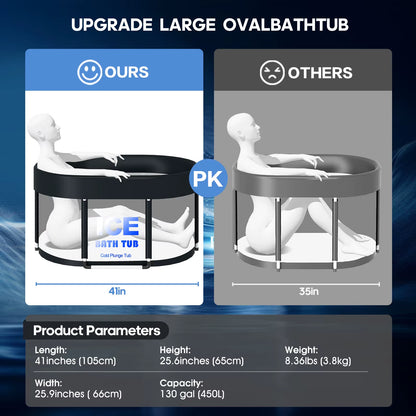 Oval Ice Bath Tub with Lid for Athletes 450L Portable Cold Plunge Tub for Cold Water Therapy 6 Layers Ice Baths at Home Outdoor
