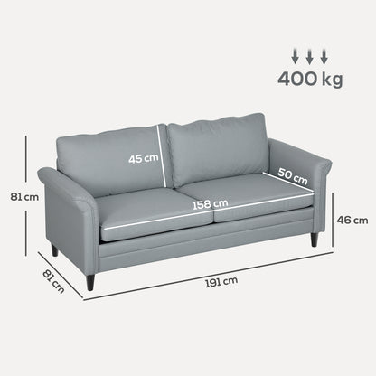 3 Seater Sofa, Modern Fabric Sofa Couch with Spring Cushion, Rubber Wood Legs, 191cm Upholstered Settee for Living Room, Bedroom, Home Office