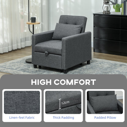 3-In-1 Chair Bed, Convertible Sleeper Chair with Adjustable Backrest, Pillow and Footrest for Living Room, Dark Grey
