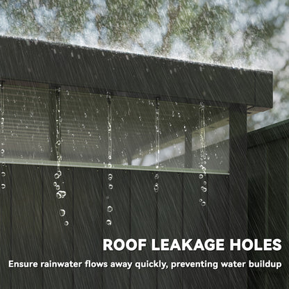 5.3 x 8.5ft Galvanised Steel Garden Shed, Metal Shed with Roof Windows, Leakage Holes and Lockable Wide Door for Outdoor Patio Tool Storage