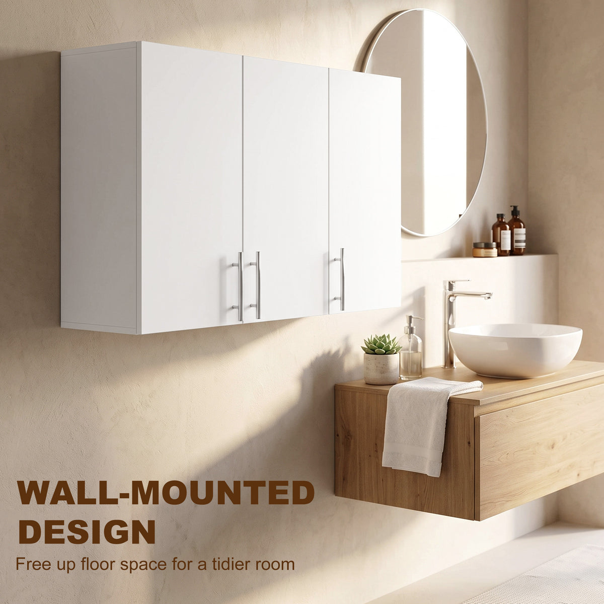 Wall-Mounted Cabinet | White MDF | 90x31x60cm | 3 Doors | Large & Small Cabinet | Adjustable Shelf 6.4cm Steps | Soft-Close Hinges | 20kg | Bathroom Kitchen Living Room