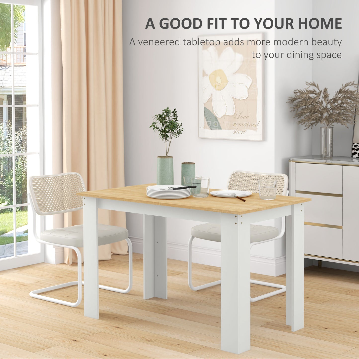Wood Effect Dining Table | 4-6 Seater | 120x69x75cm | Melamine Surface | Water Resistant | Triangular Legs | Oak & White