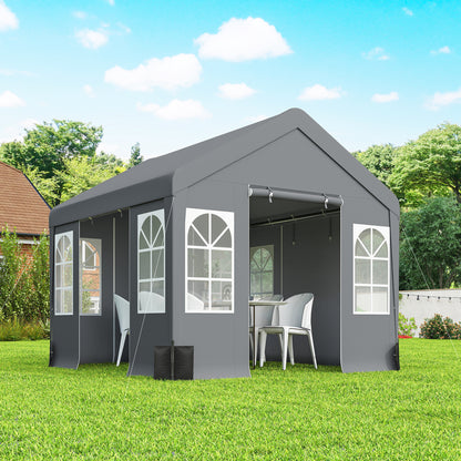 3x3m Party Marquee Tent | 4 Zipped Doors | 8 Church Windows | UV30+ PVC Polyester | Apex Roof | Galvanised Frame | 6-9 People | Grey