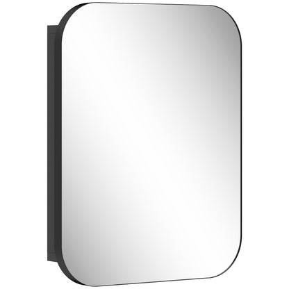 Bathroom Mirror Cabinet | Wall Mounted | 2 Adjustable Shelves | Soft Close Hinges | Arc Mirror | 40x10x51cm | 6kg | Black