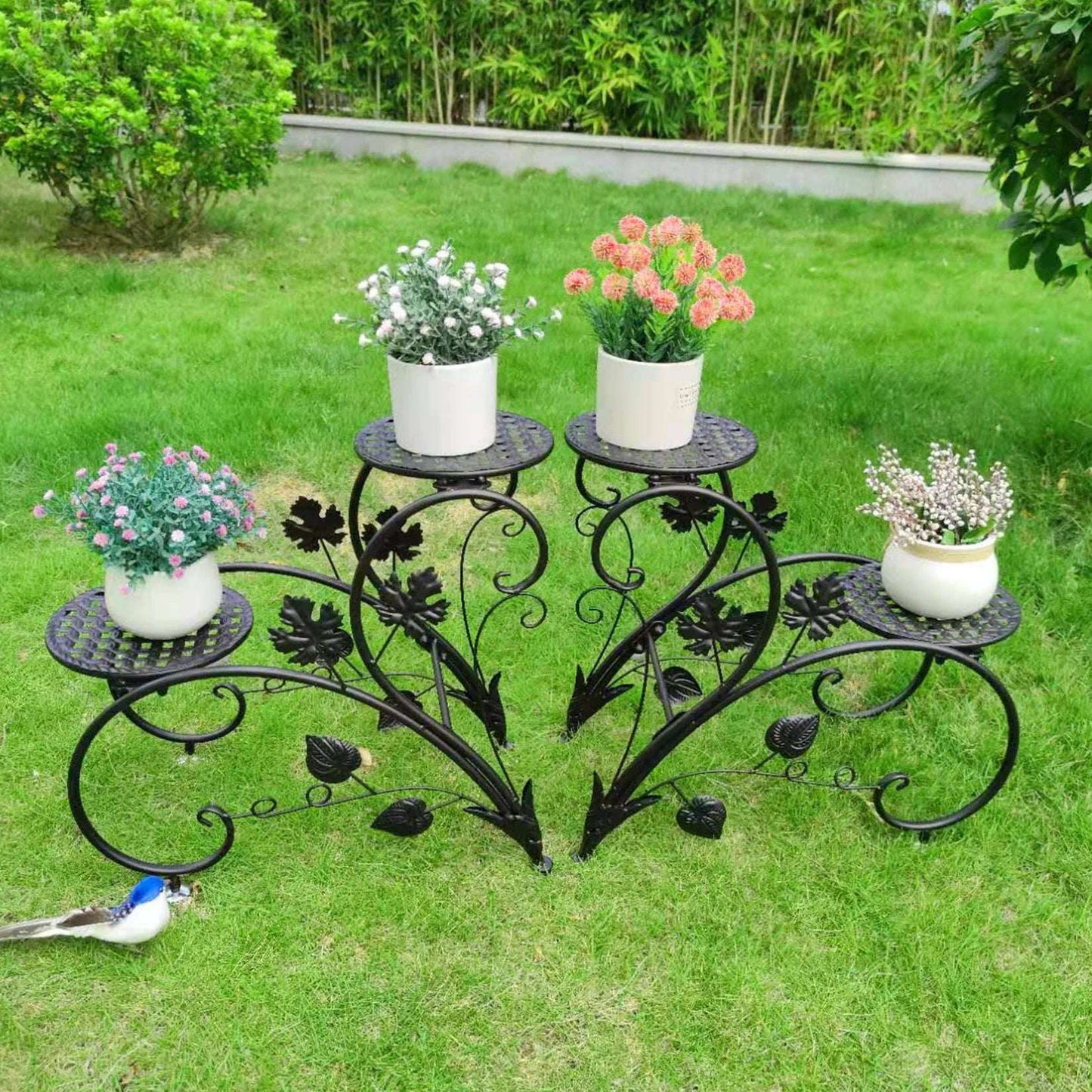 2 PCS Metal Plant Stand Heart-Shape Flower Pot Display Holder Garden Support