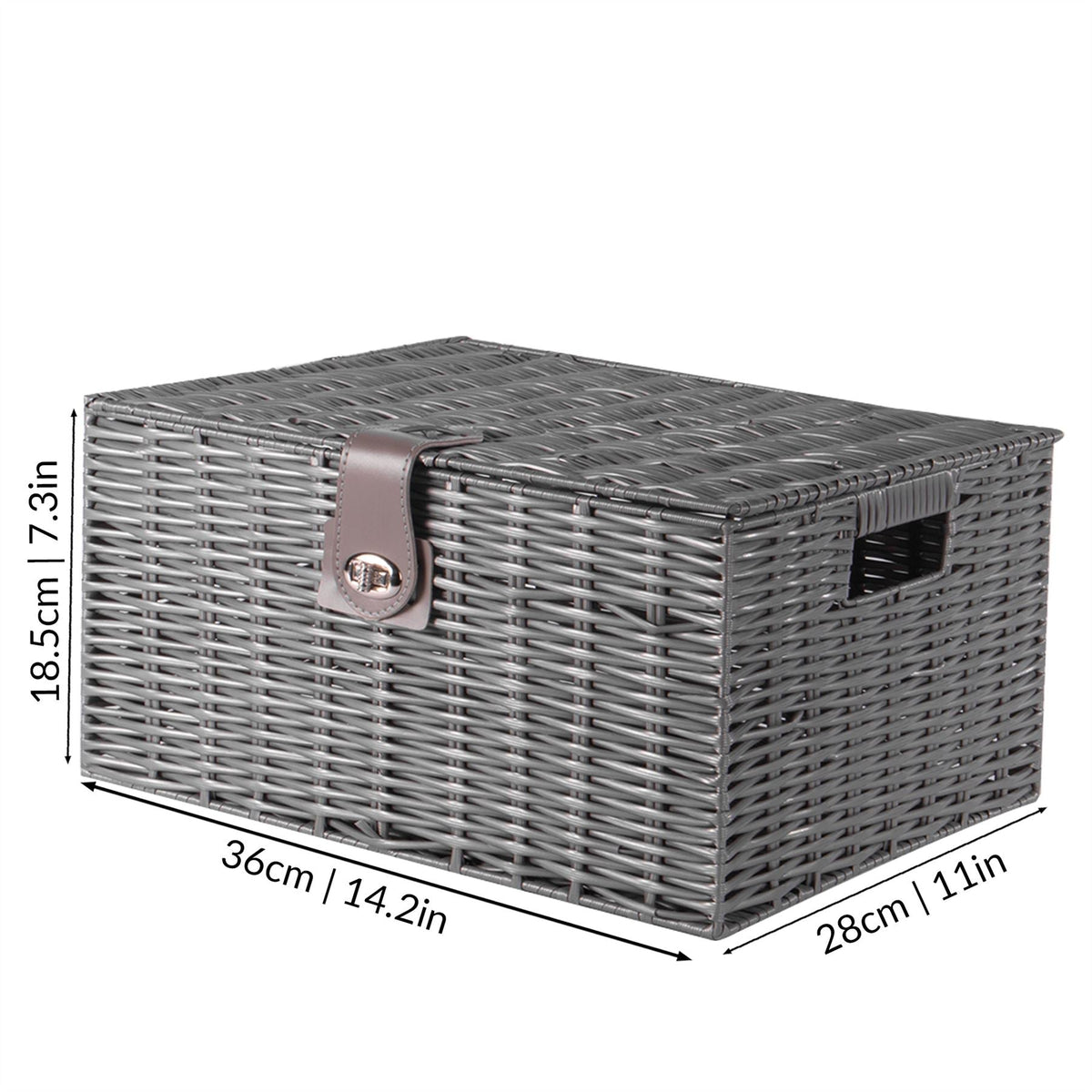 Maison & White Resin Woven Storage Baskets | Set of 3 Grey Lidded Boxes | Small, Medium & Large | Side Handles & Twist Clasps