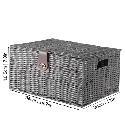 Maison & White Resin Woven Storage Baskets | Set of 3 Grey Lidded Boxes | Small, Medium & Large | Side Handles & Twist Clasps