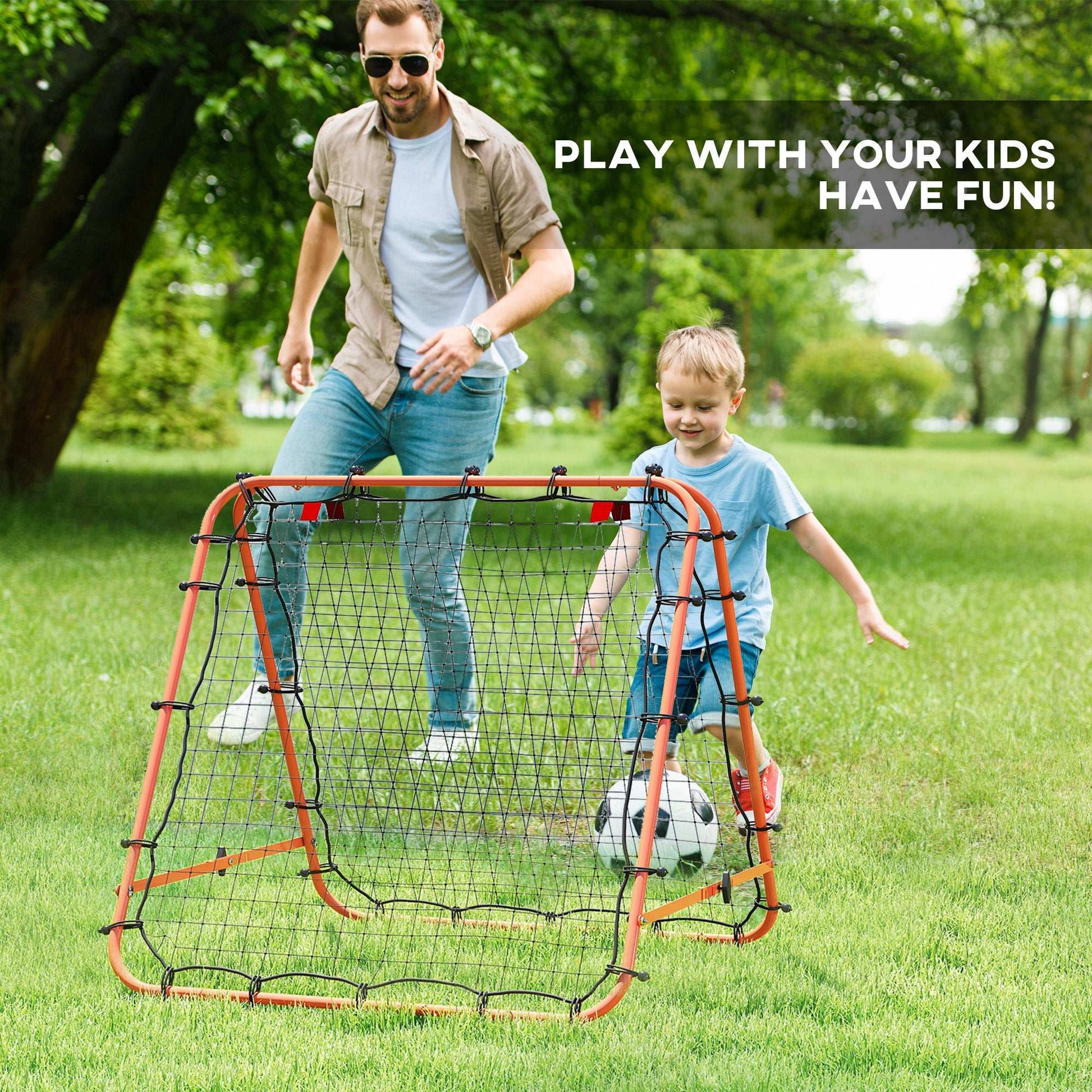 Double Sided Football Rebounder Net, Football Rebound Goal with Five Adjustable Angles, Orange