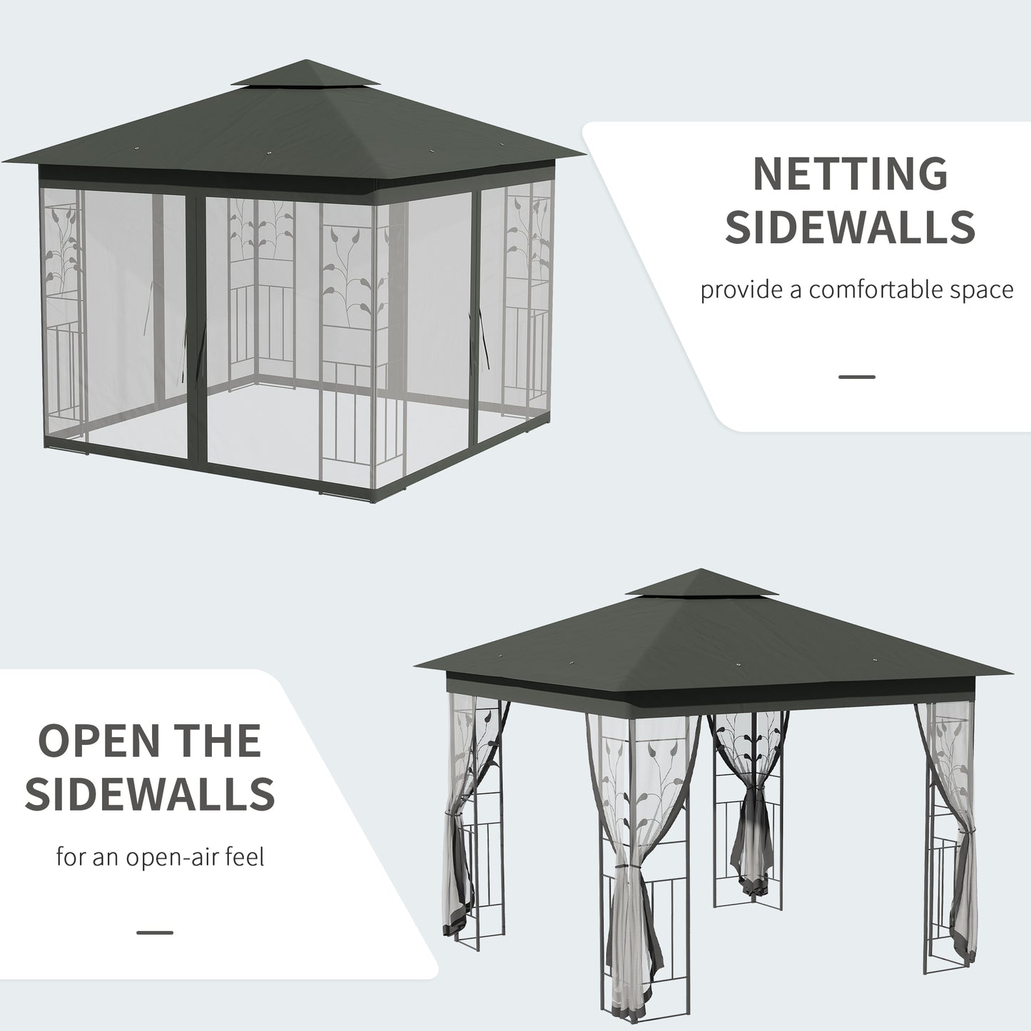 Outsunny 3 x 3(m) Steel Frame Double Roof Garden Gazebo - Grey