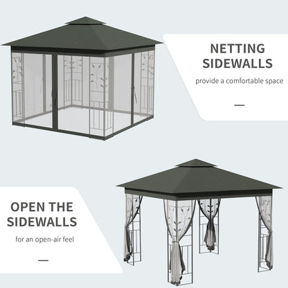 Outsunny 3 x 3(m) Steel Frame Double Roof Garden Gazebo - Grey