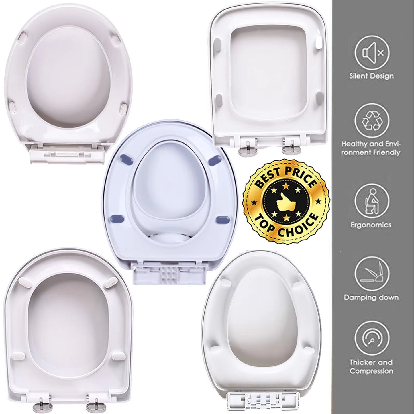 Soft Close White Toilet Seat With Quick Release, Sturdy Duro Plastic Anti-Bacterial Toilet Lid WC Seat