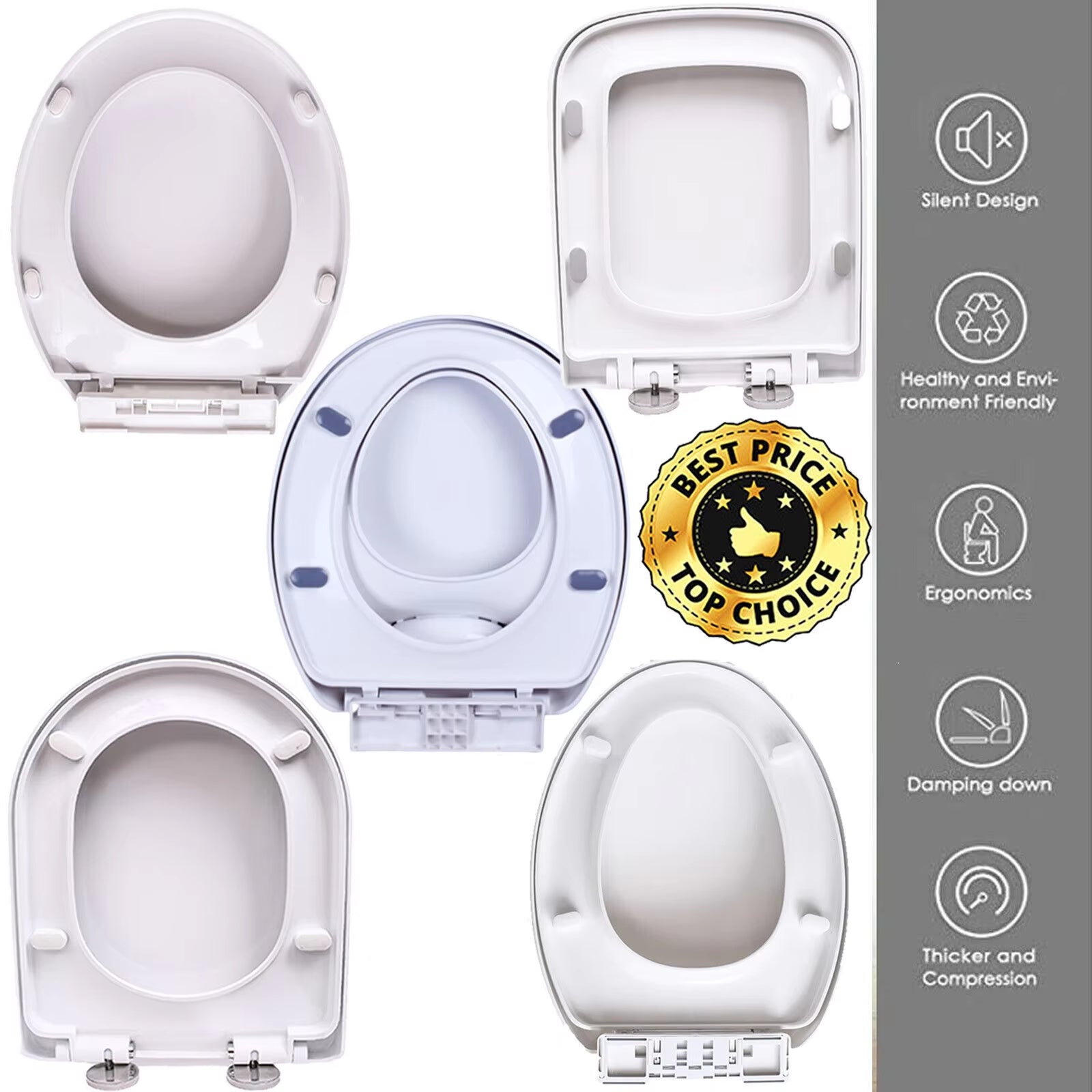 Soft Close White Toilet Seat With Quick Release, Sturdy Duro Plastic Anti-Bacterial Toilet Lid WC Seat
