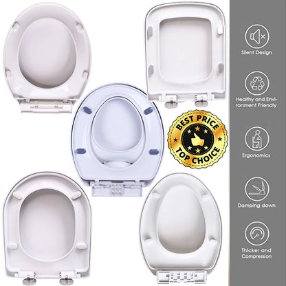 Soft Close White Toilet Seat With Quick Release, Sturdy Duro Plastic Anti-Bacterial Toilet Lid WC Seat