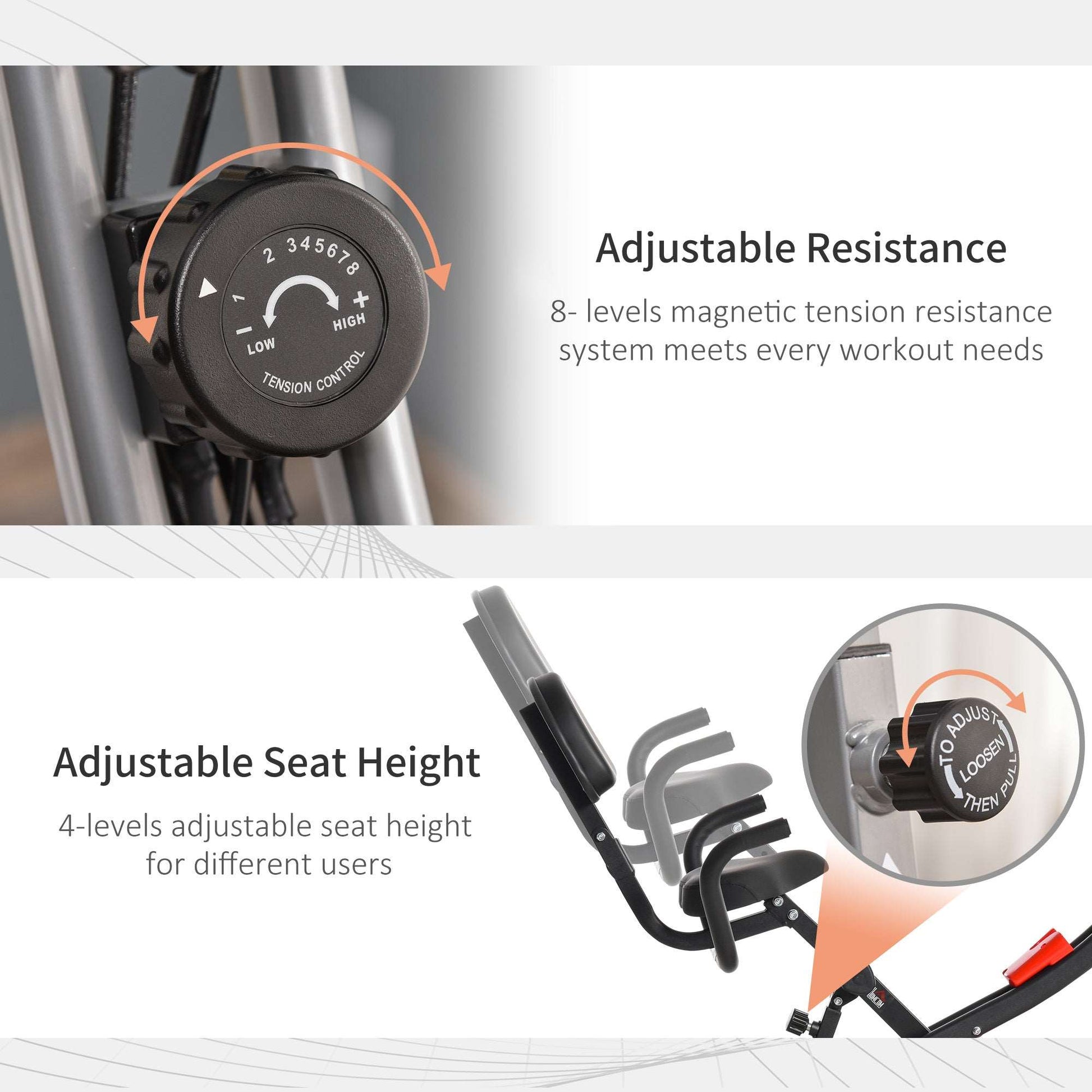 2-in-1 Foldable Exercise Bike Recumbent Stationary Bike 8-Level Adjustable Magnetic Resistance with Pulse Sensor LCD Display