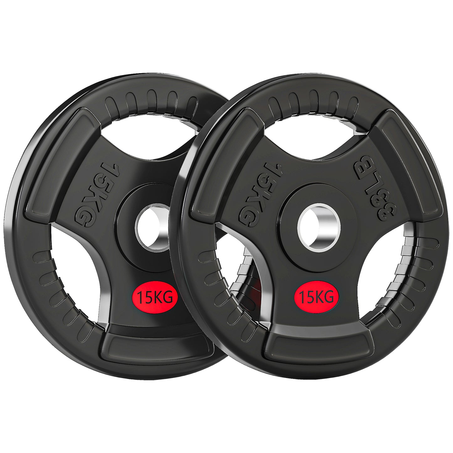 SPORTNOW Olympic Weight Plates, 2"/5cm Weight Disc Pair with Tri-Grips, 2 x 15kg Dumbbell Plates for Weightlifting and Strength Training Home Gym Fitness Workout, Black
